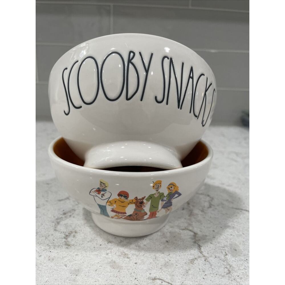Set 2 SCOOBY SNACKS Rae Dunn 2-Sided Cereal Soup Dessert Snack Ceramic Bowl Dog